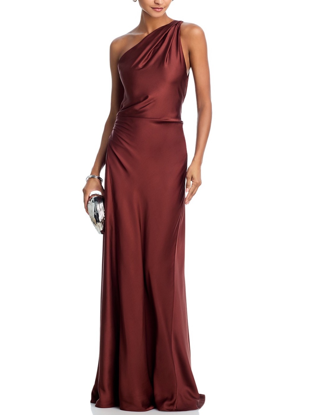 A.L.C. One-Shoulder Satin Gown in Burgundy